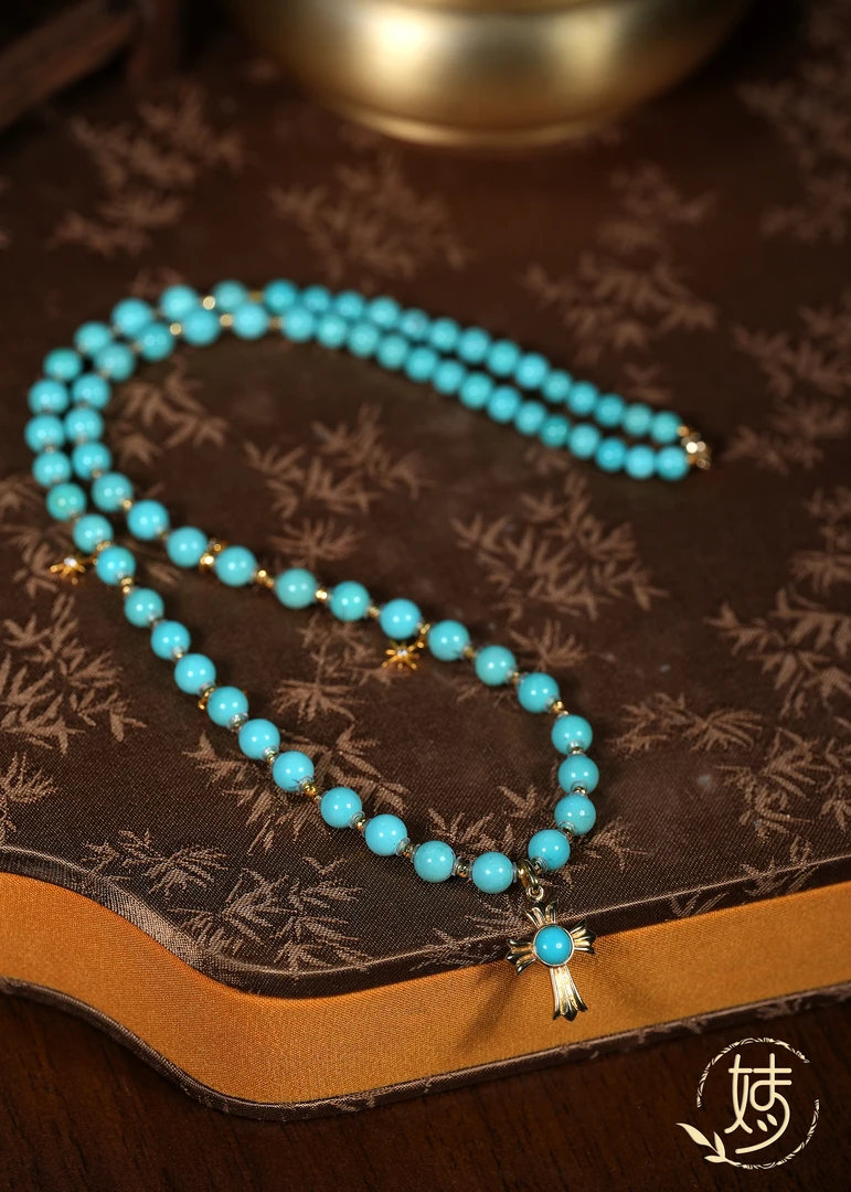 【婧婧精选】臻品 · 18K金原矿绿松克罗心DIY项链  高定设计4mm+