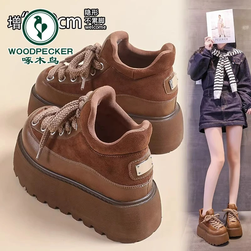 啄木鸟9cm松糕勃肯鞋女2025秋冬百搭时尚增高厚底小个子休闲板鞋