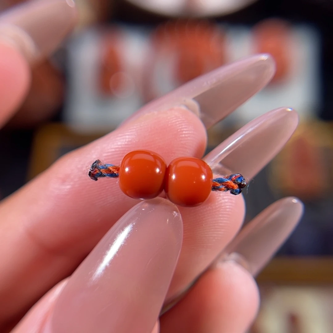 南红玛瑙未镶嵌老型珠一对6.1