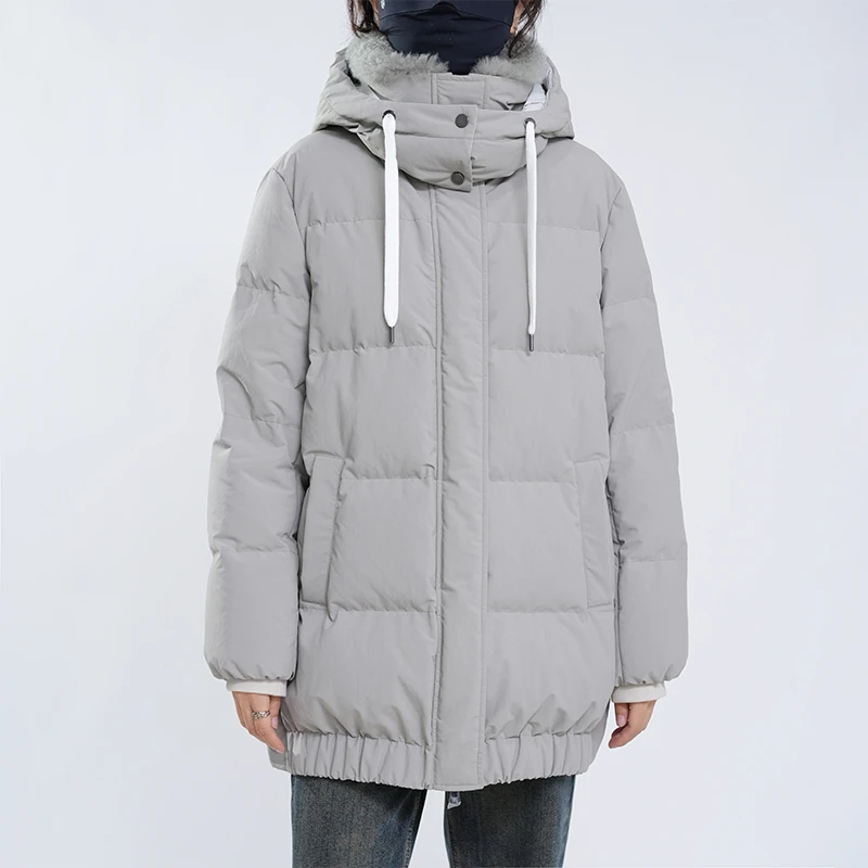 95白鹅绒中长款连帽绒山羊毛领羽绒服23406