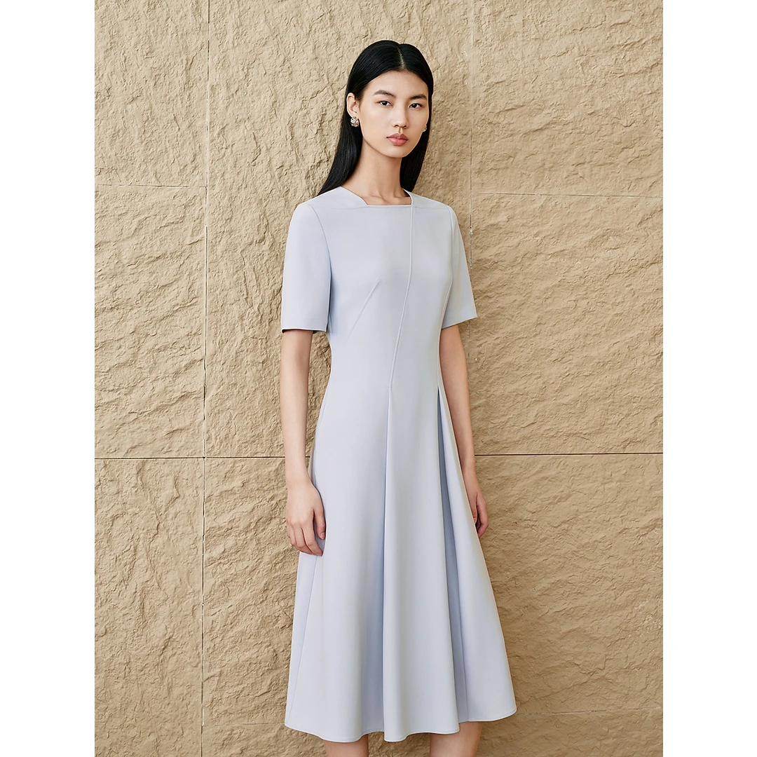 「筑感通勤」INSUN恩裳夏季三醋酸收腰A版简约法式连衣裙9C65205130