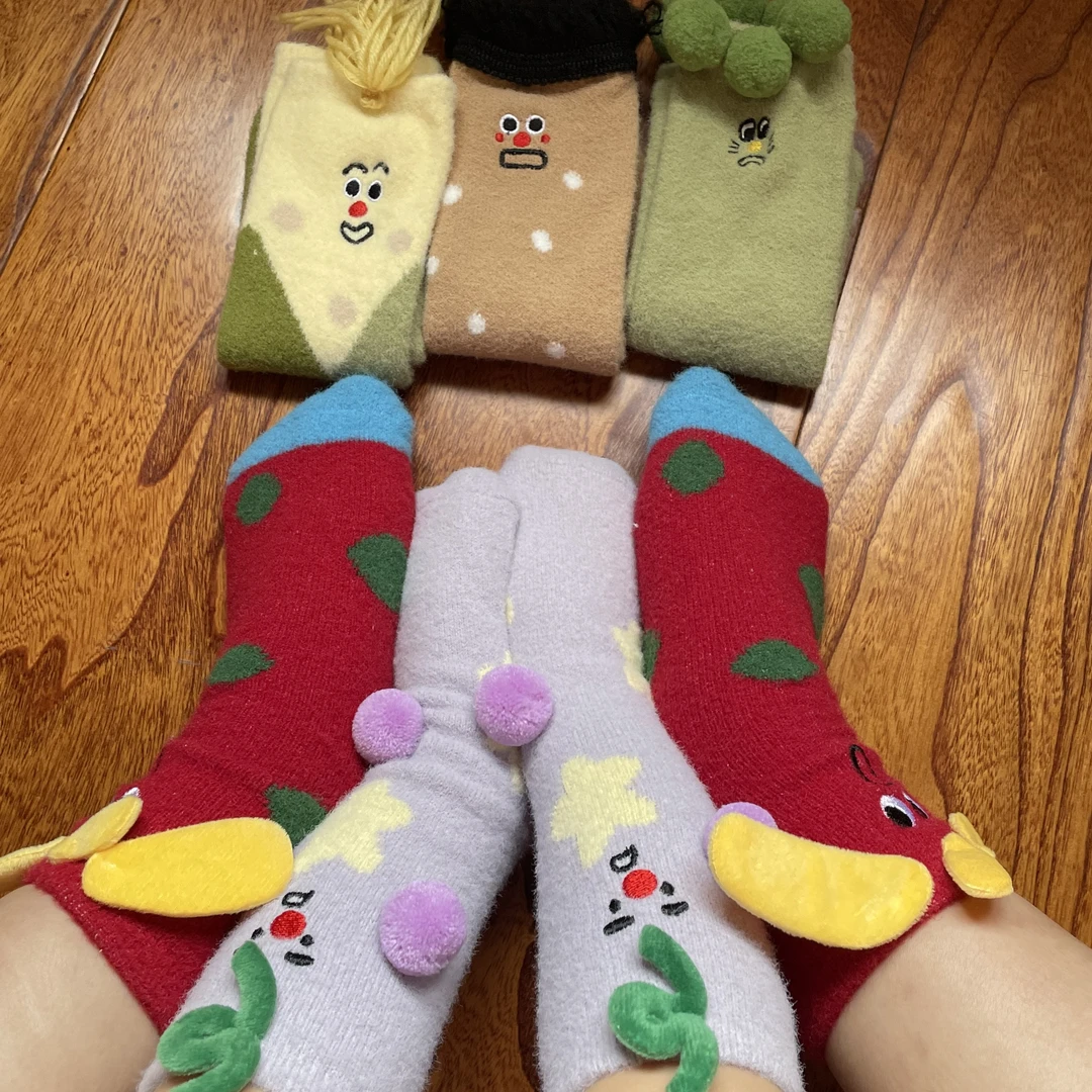 亲子款创意蔬菜造型保暖地板袜居家睡眠袜秋冬地三鲜萌趣澳绒袜