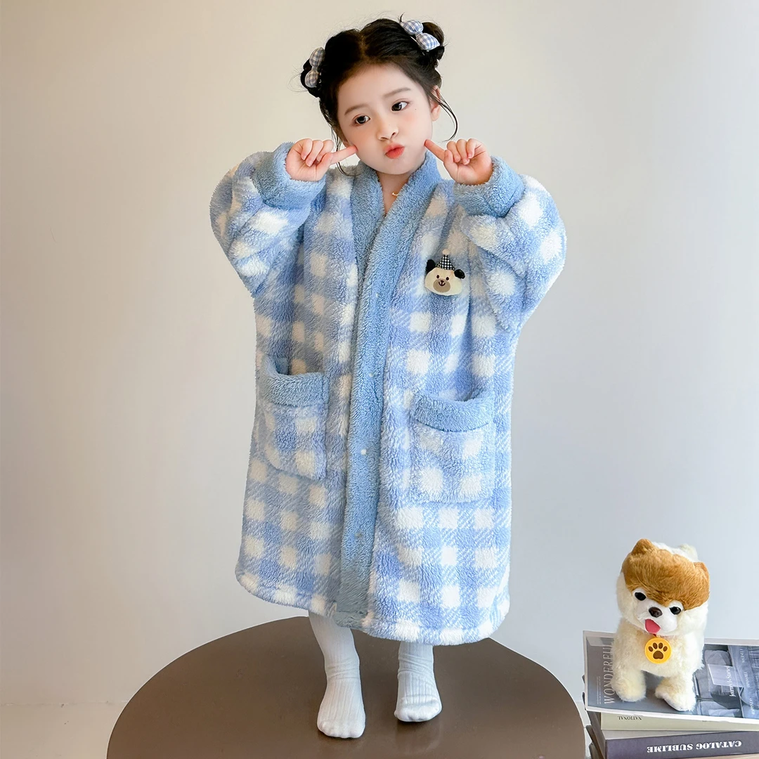 女童睡袍秋冬季法兰绒女童珊瑚绒加厚可爱宝宝保暖浴袍家居服睡袍