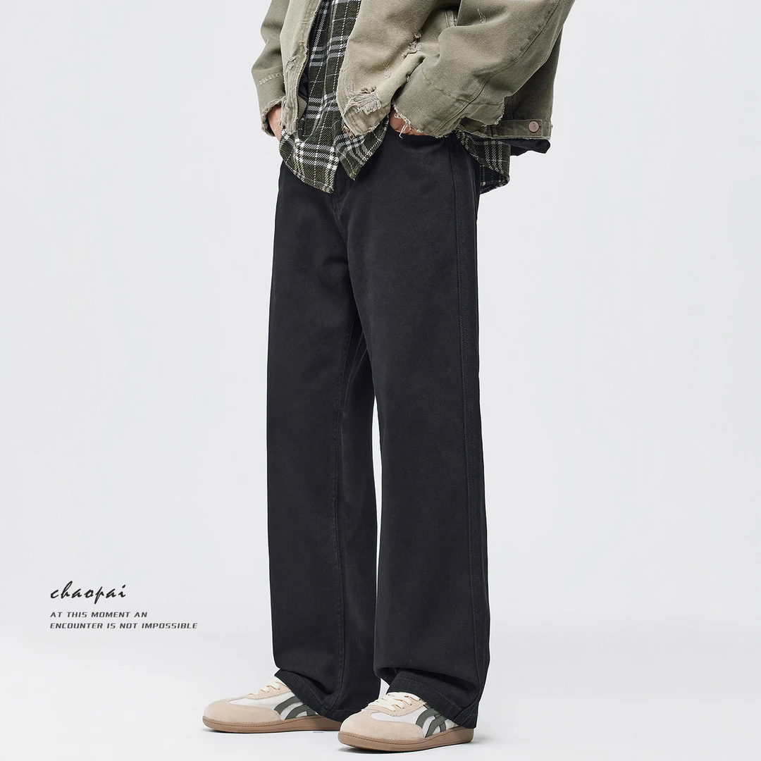 2025秋冬新款休闲裤男士美式百搭黑色纯棉宽松直筒裤男潮流长裤