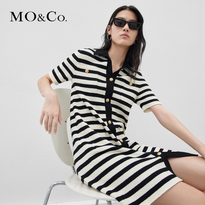 【粉丝专享】MOCO春季圈圈纱肌理条纹短袖针织连衣裙法式MBC1DRS024
