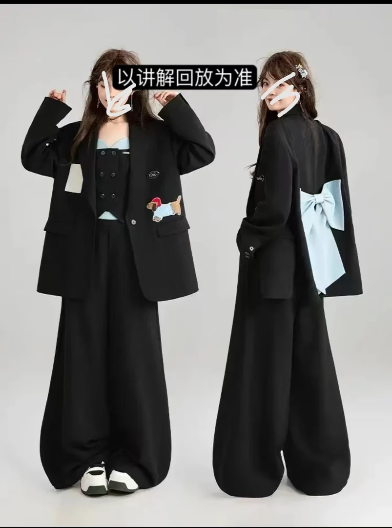 公主 可爱腊肠狗西装外套女春装小西服+背心+休闲裤33728/33729