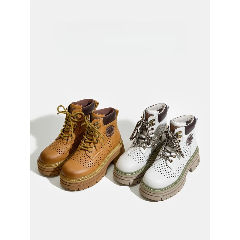 英伦风内增高马丁靴2025秋季新款时尚真皮流行透气厚底大黄靴短靴