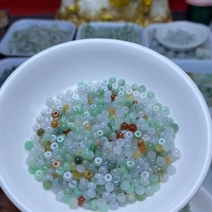 翡翠未镶嵌手链卡2乘4冰三彩算盘60个