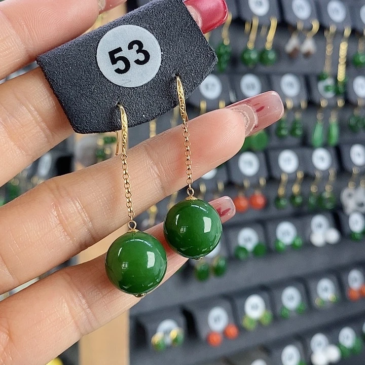 和田玉耳饰18K金镶嵌