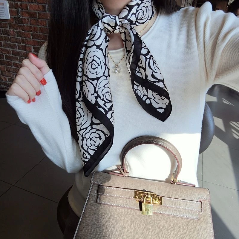 夏季法式时尚百搭气质高级洋气玫瑰花腰果花丝巾TS