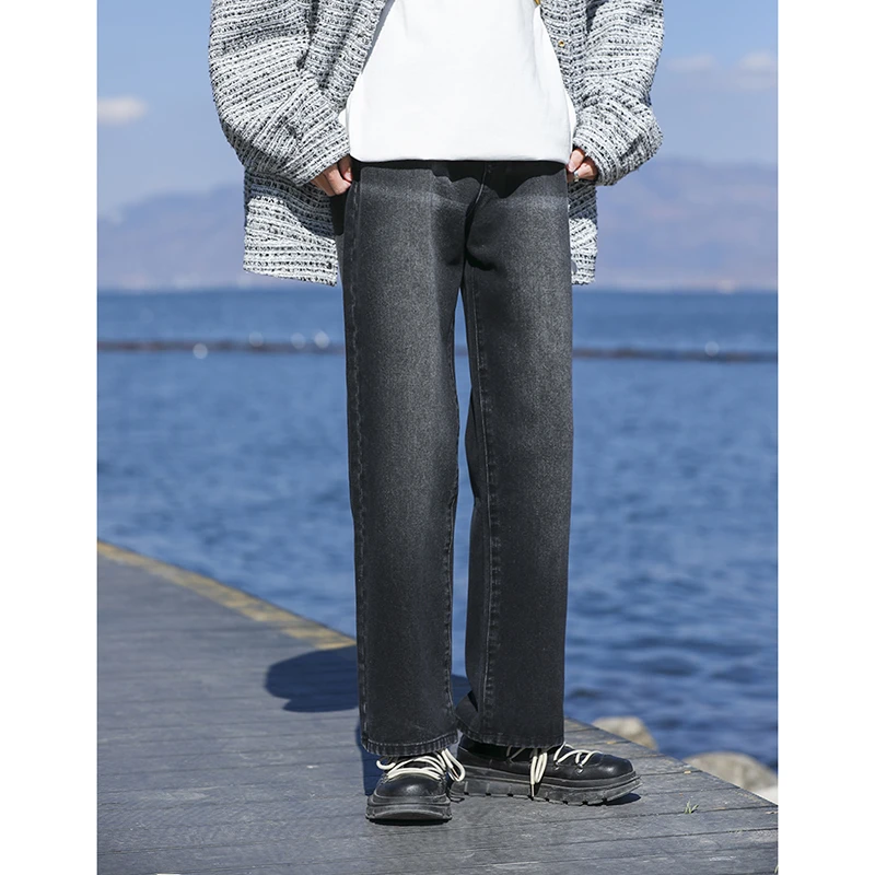 旋律风车美式复古牛仔裤水洗黑色直筒宽松裤子A410-K1540