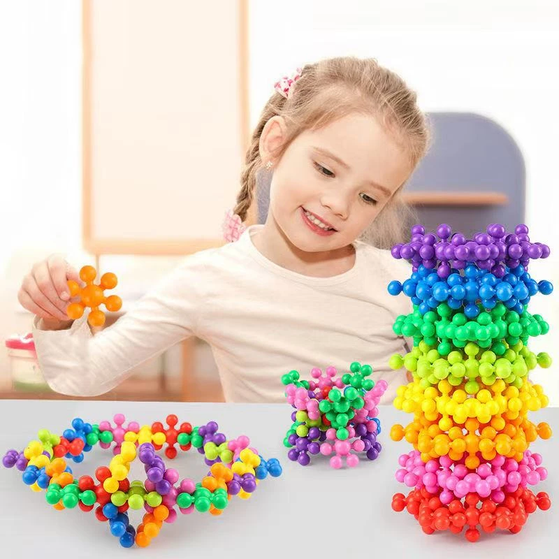 3d立体梅花积木塑料拼装男孩女孩幼儿园旋转雪花手工儿童玩具