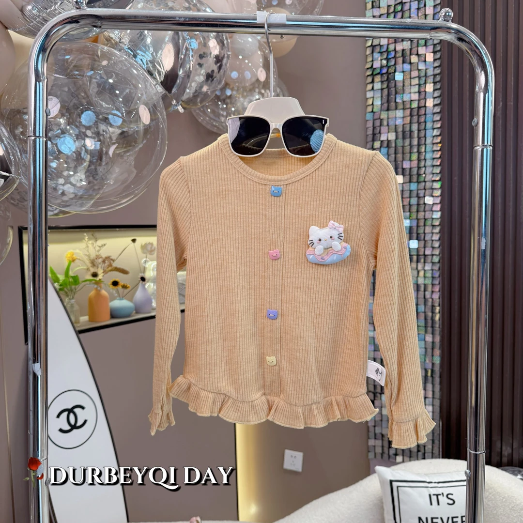 DURBEYQI/朵贝奇女童2025秋季新款百搭单排扣纯色打底衫5678
