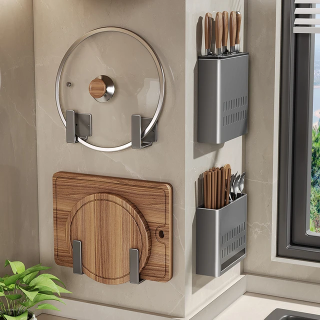 厨房锅盖架壁挂式菜板架挂放砧板架子专用神器粘板架免打孔砧板架