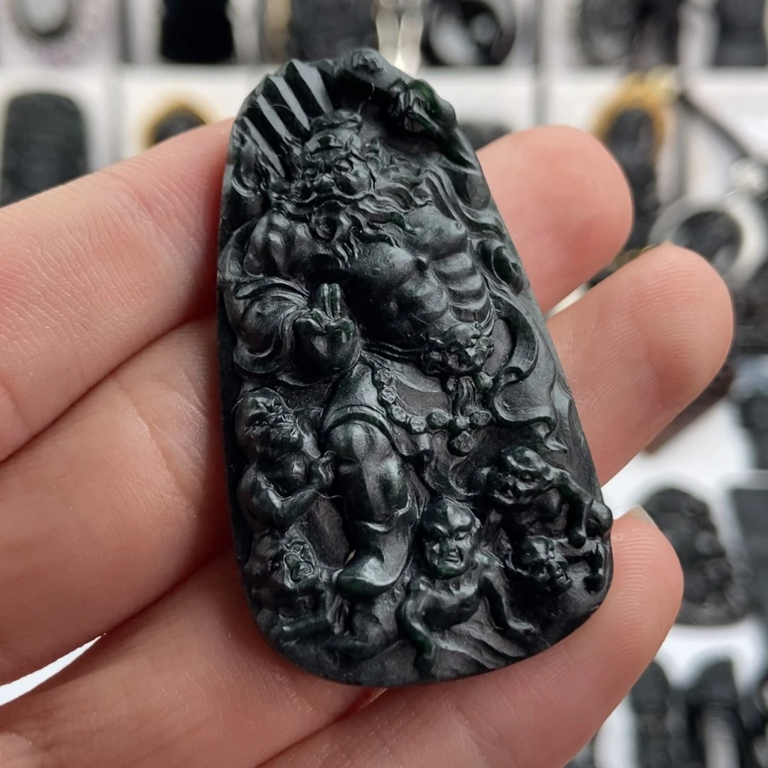 翡翠未镶嵌颈饰缅甸墨翠钟馗