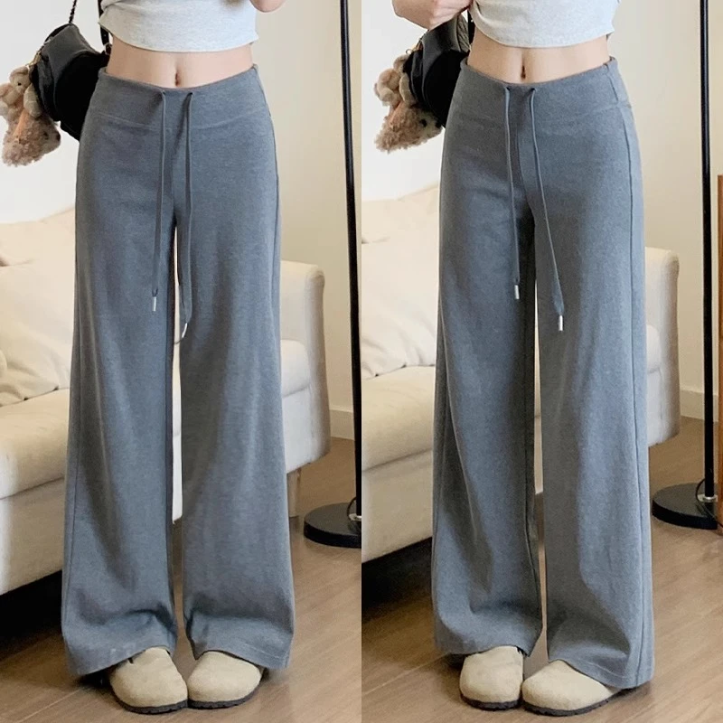 灰色运动裤女直筒春夏2025年新款高腰垂感显瘦小个子休闲阔腿卫裤