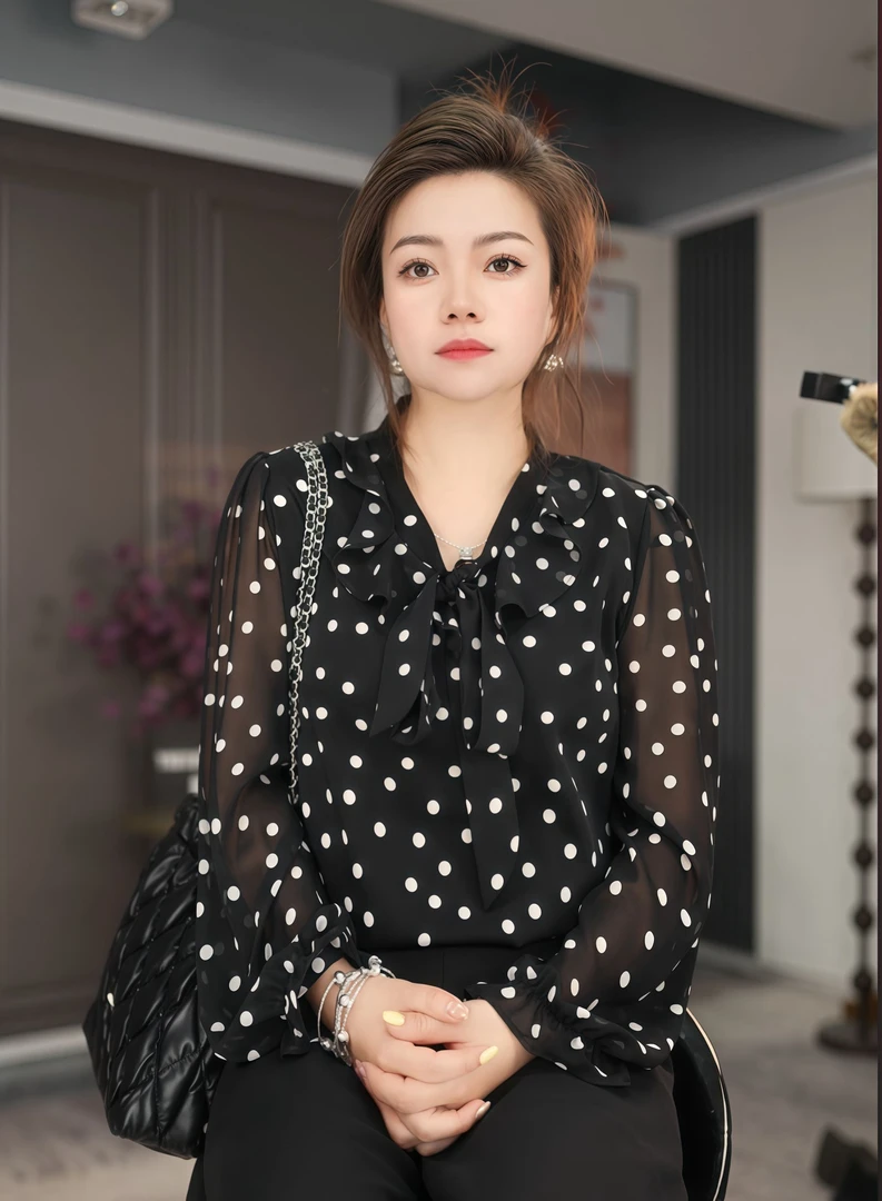 修身2025新款法式波点长袖衬衫女漂亮洋气小衫设计感小众春装