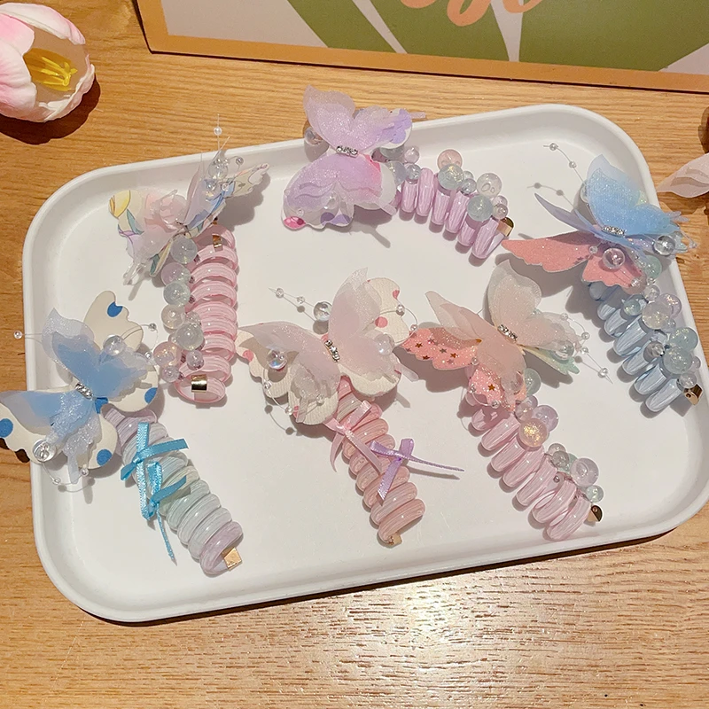 蝴蝶结电话线发圈女童头绳可爱公主发饰宝宝皮筋头饰