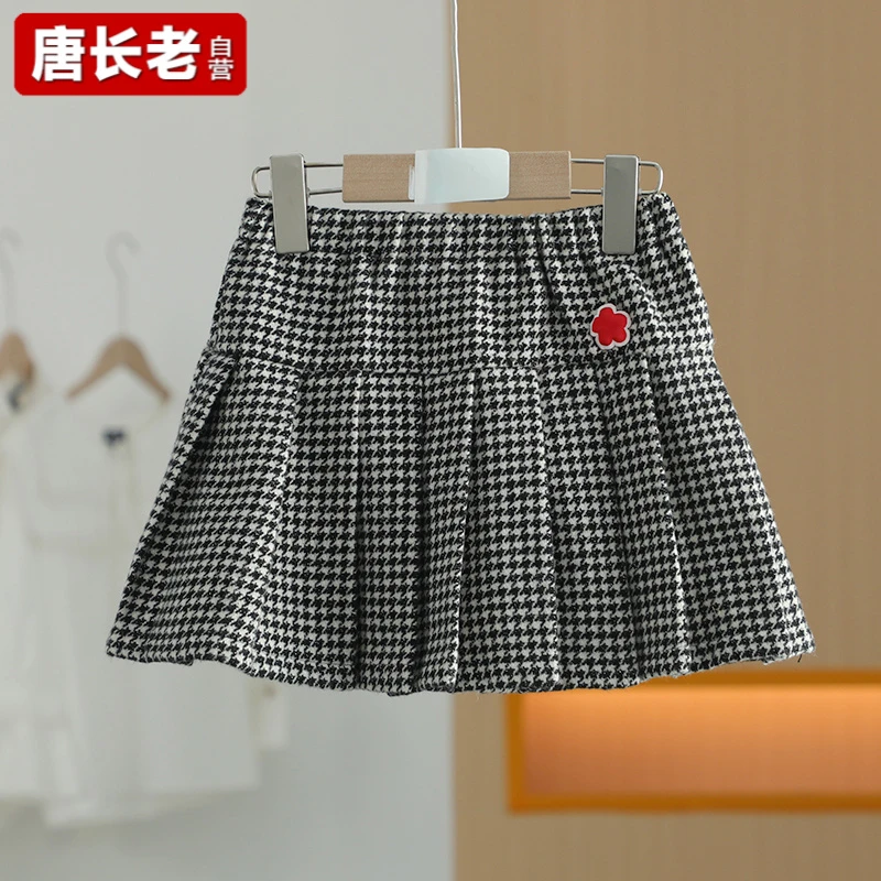 【半价q仓-唐长老自营】货号88874童装冬新款黑色千鸟格短裙Y桂L