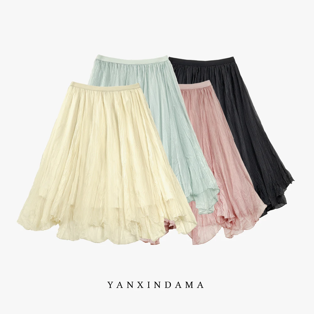 大码女装240斤胖MM时尚设计感百搭不规则下摆中长款半身裙8826