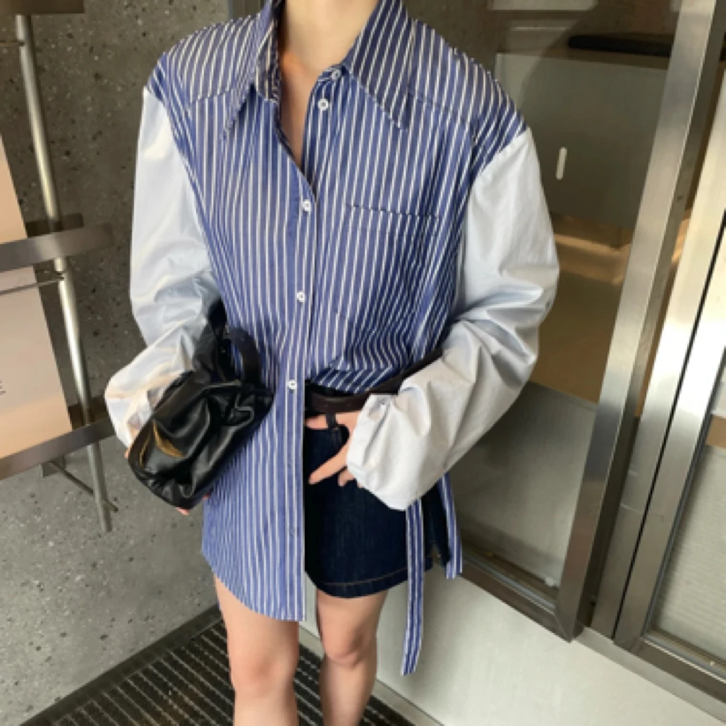 pushBUTTON 拼色条纹 廓形 衬衣衬衫