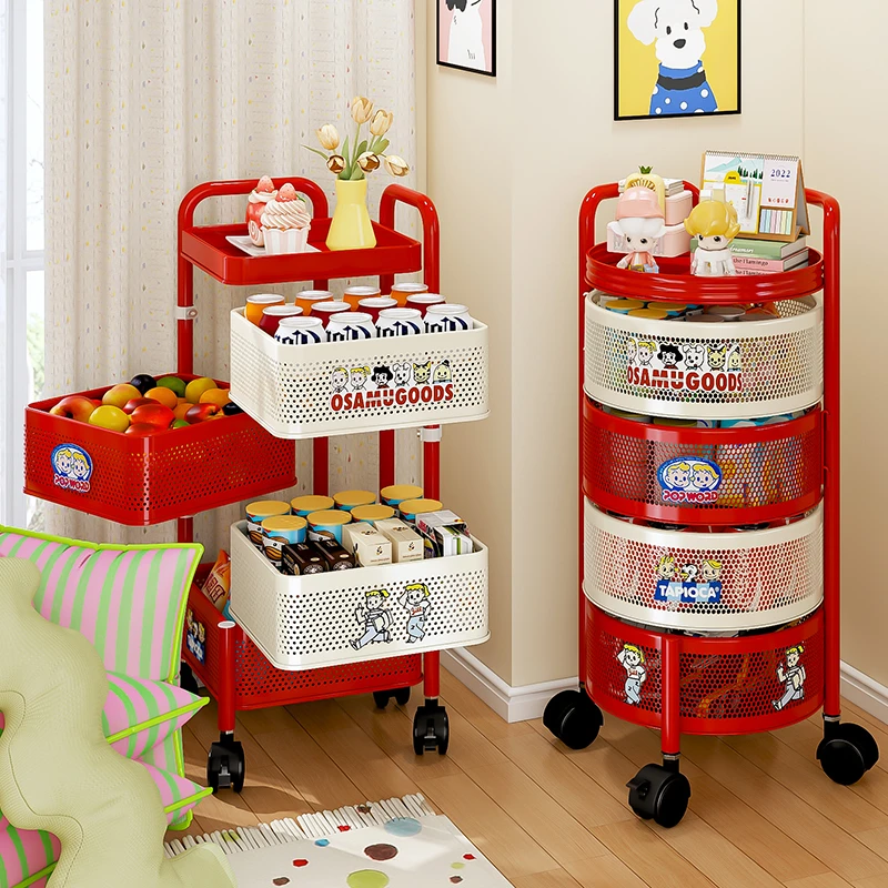 雅图诗多巴胺小推车零食置物架移动落地家用客厅厨房多层收纳架子