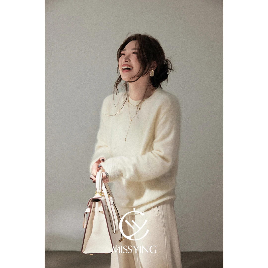 应小姐黑标【午后暖阳】微胖大码绵羊毛+山羊绒+桑蚕丝针织衫毛衣