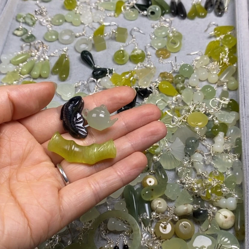 【闪购商品】蛇纹石玉未镶嵌挂件耳饰耳环项链小****喵
