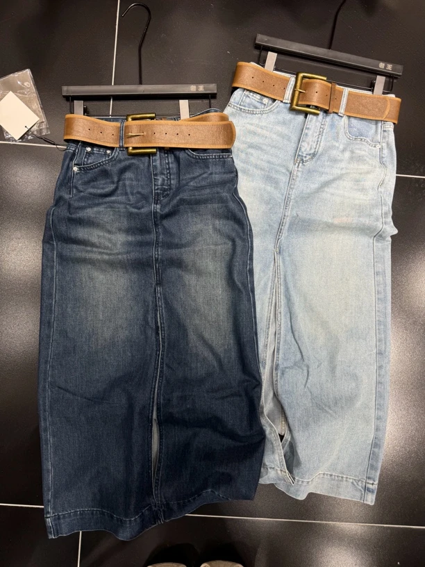 韩系长款软牛仔半裙