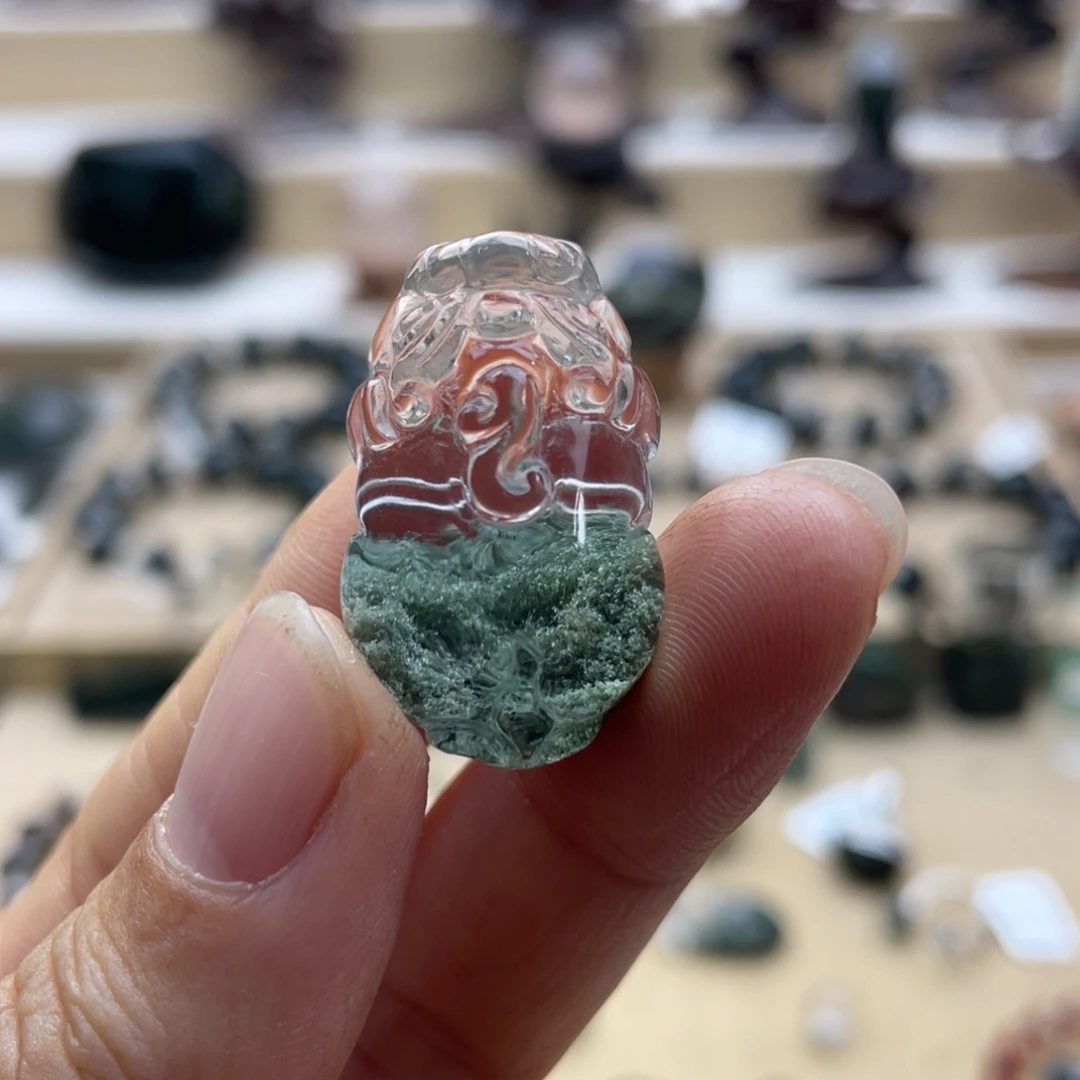 颈饰水晶未镶嵌绿幽灵聚宝盆貔貅