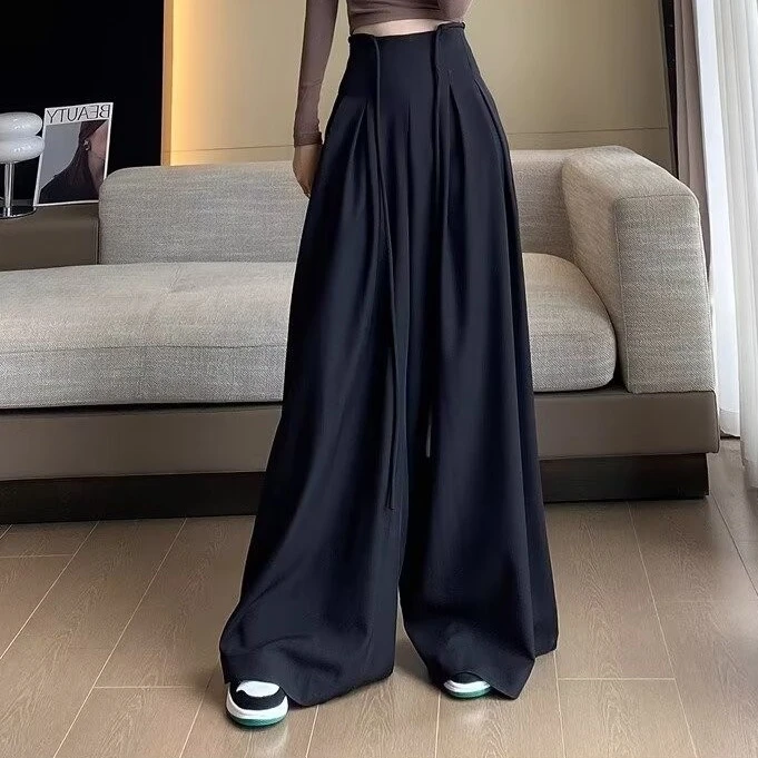 纯色西装裤女夏季高级感垂感宽松大裤腿阔腿裤高腰直筒休闲拖地裤