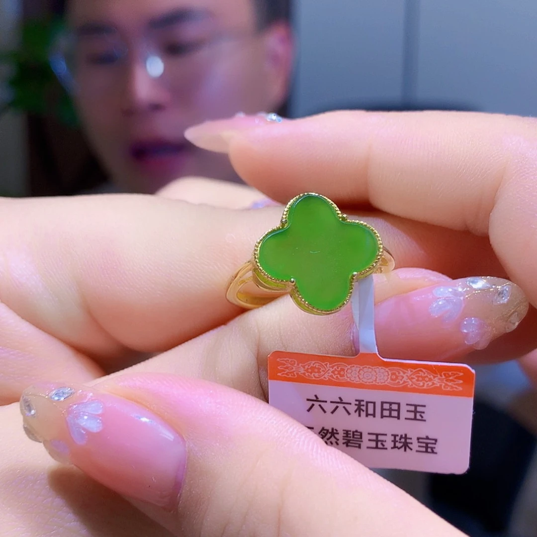 银S925镀金镶嵌戒指和田玉（碧玉）