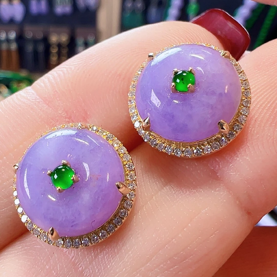 翡翠18K金镶嵌耳饰签收后24小时鉴赏期