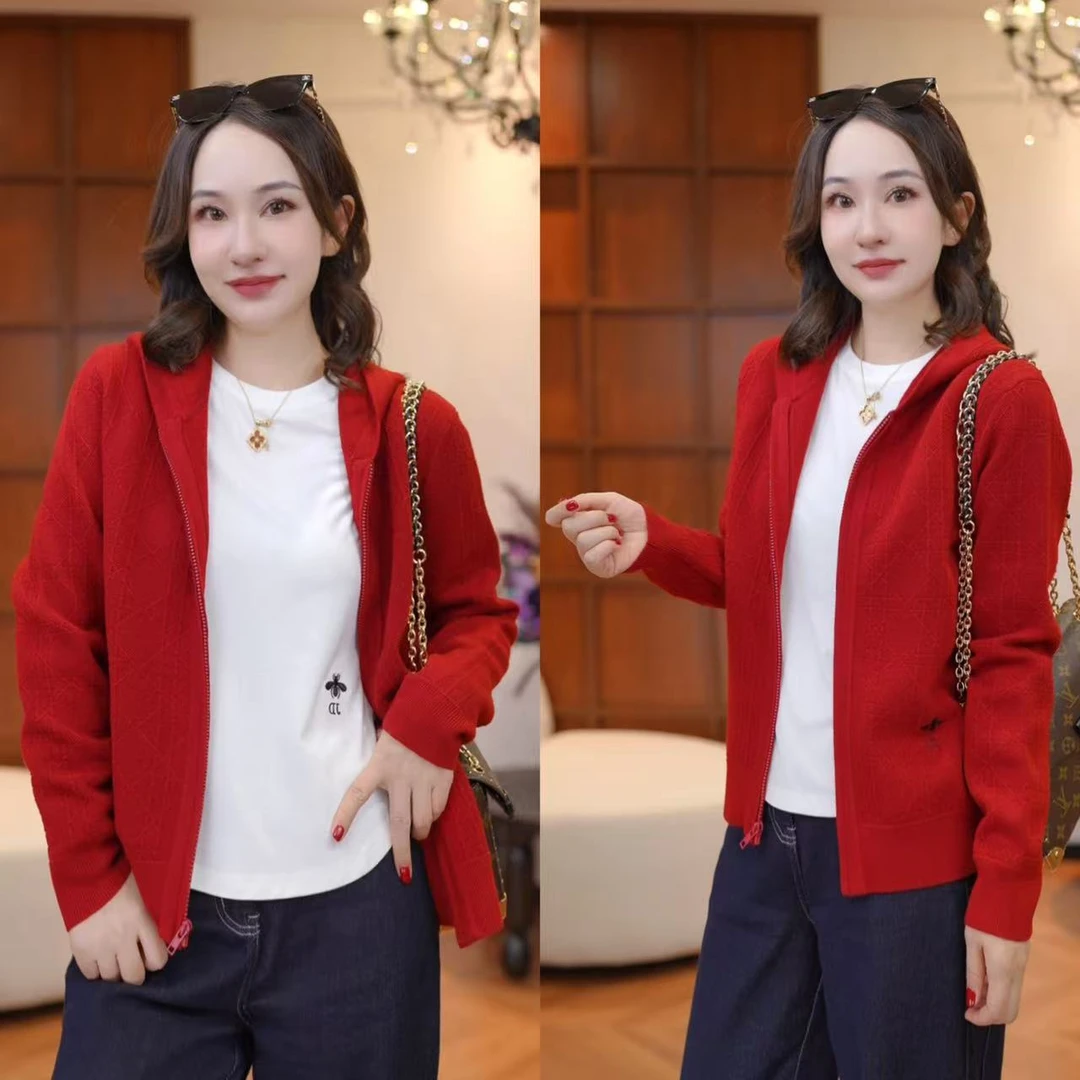 JDND轩羽【蜜蜂开衫】羊毛秋冬刺绣连帽百搭针织开衫XY25539