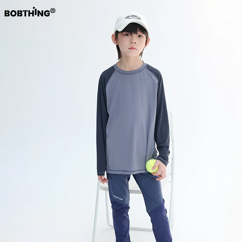 男童春秋装2025新款儿童装插肩运动长袖T恤衫中大童速干打底衫