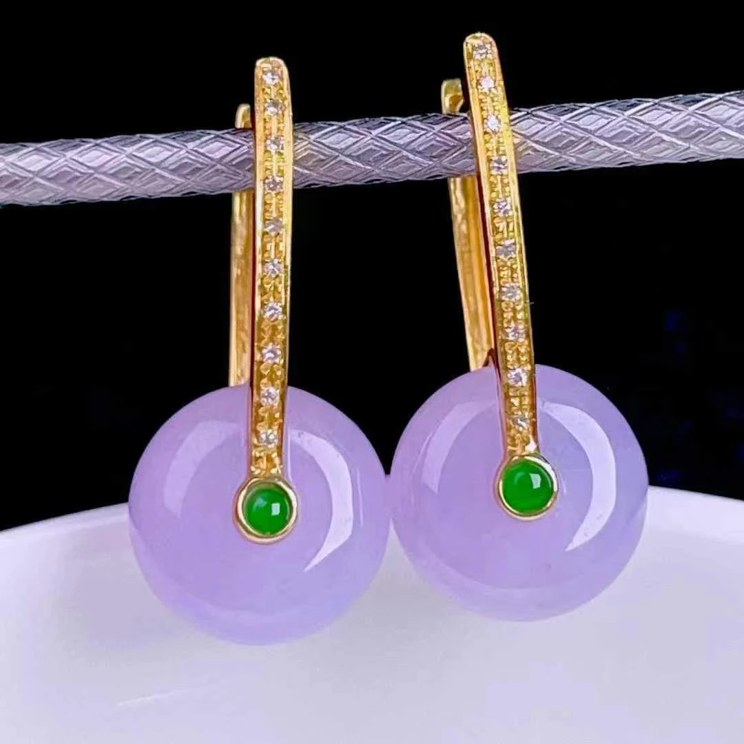 冰紫甜甜圈耳坠 天然翡翠A货裸石：9.9*5.2mm1.18ws/cyx女款时尚