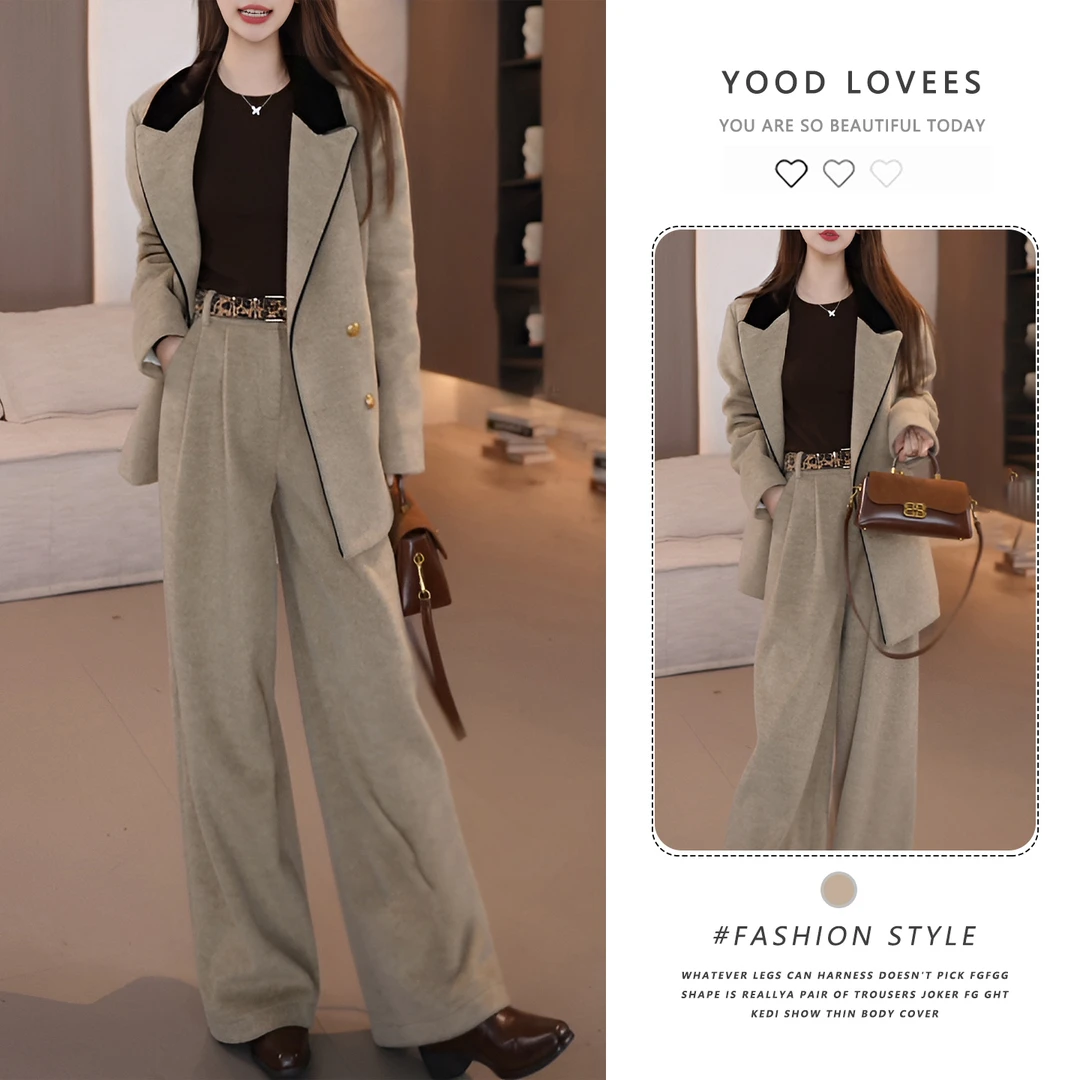 港风时尚高级套装御姐风炸街气质长袖西装外套高腰阔腿裤两件套潮