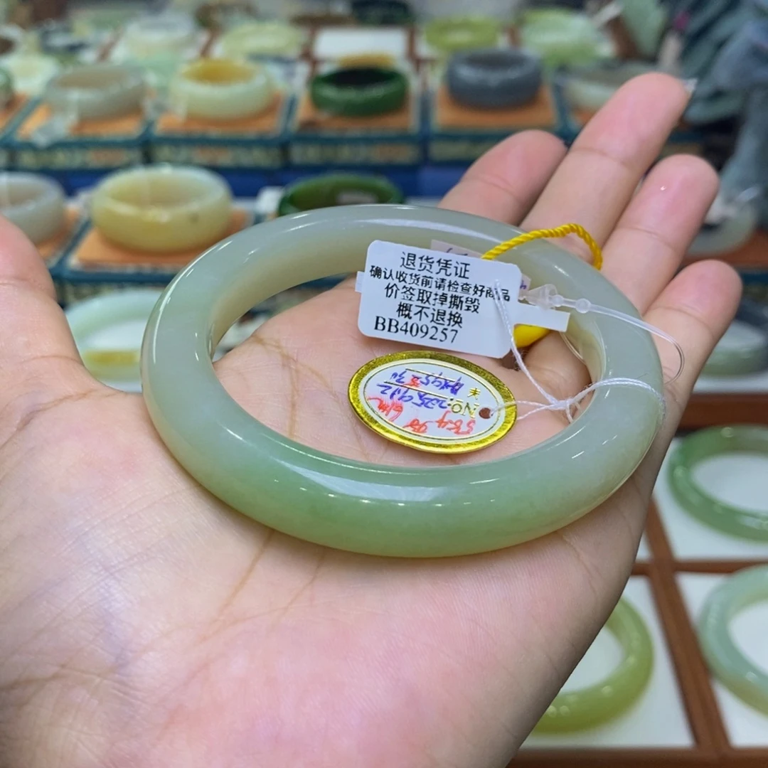 和田玉未镶嵌手镯和田玉翠青5859