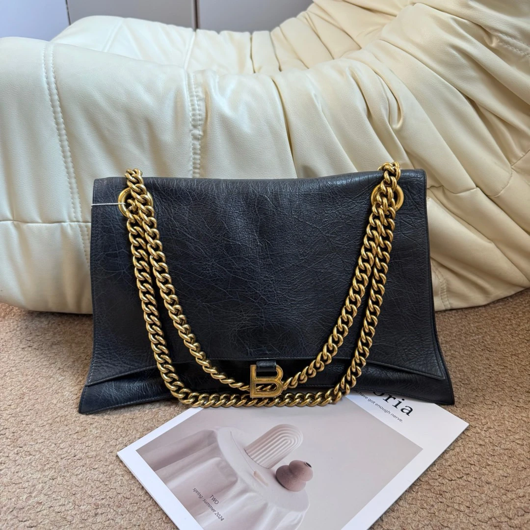 95新 Balenciaga/巴黎世家 fl66褶皱牛皮 crush 链条包/651884618