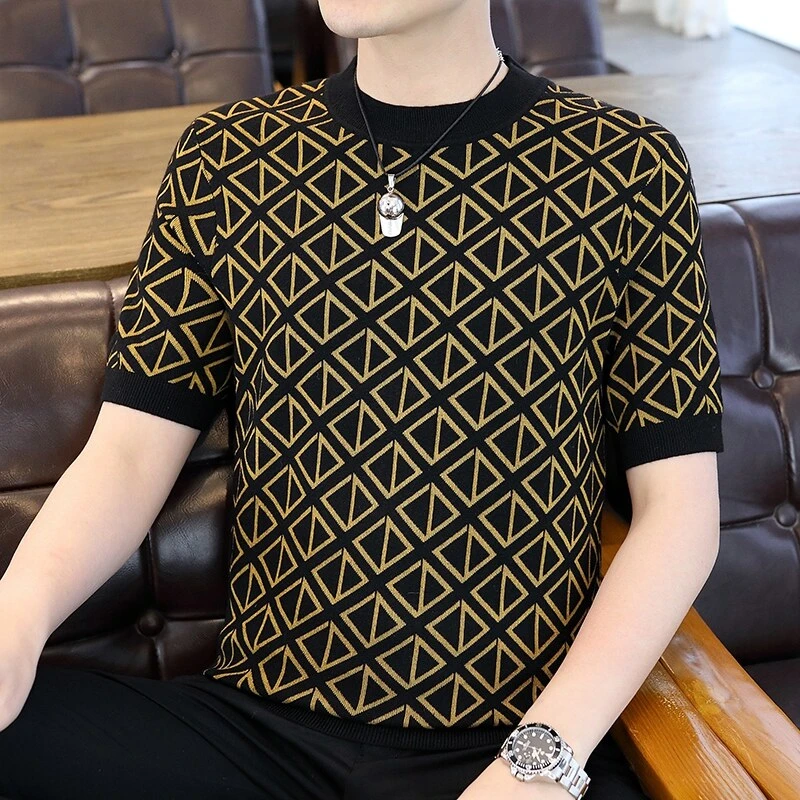 【高品质】帅气针织T恤春季男卫衣打底衫圆领男士休闲百搭个性1137A