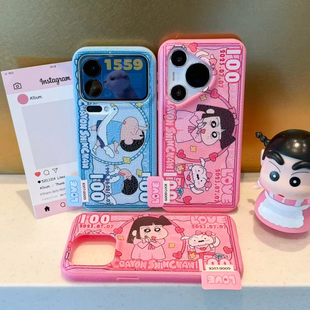 GGBond情侣小爱小新标签适用苹果16皮纹手机壳小米17vivo华为oppo