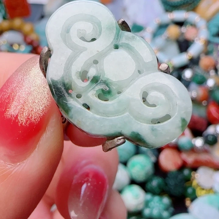 翡翠戒指银S925镶嵌天然A货65