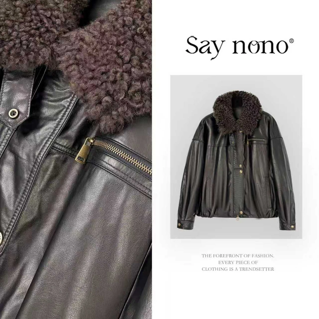 懒猫nono│Saynono 时尚复古酷飒气质羊毛毛领鹅绒服外套 GY1105WY