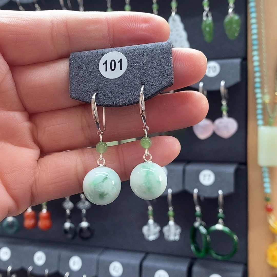 心***水翡翠银S925镶嵌耳饰