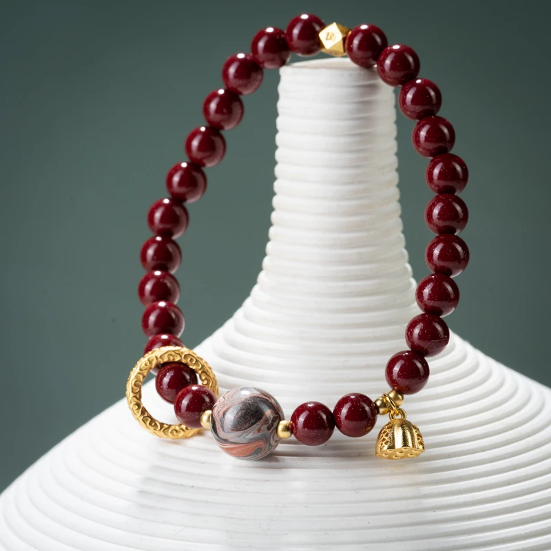 含辰砂工艺品【不由天】紫金砂0.6手绘大漆单圈手串