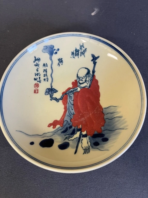 景德镇陶瓷手绘黄稀土达摩茶托小茶盘杯垫陶瓷茶托