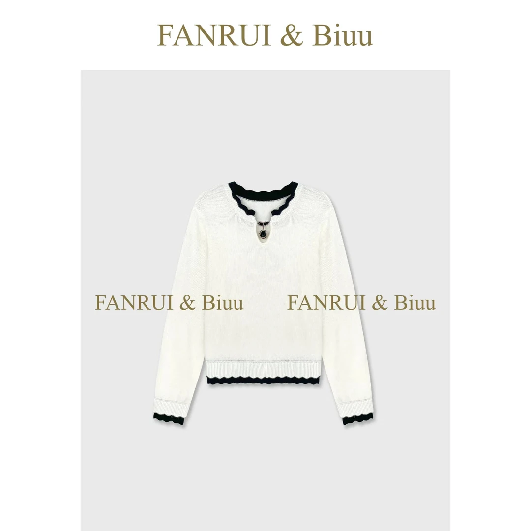 FANRUI/泛芮「花畔织影」羊驼毛莱赛尔樱桃扣百搭针织毛衣女B19837