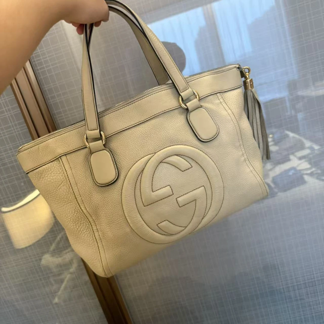 95新 GUCCI/古驰 白色托特/二奢包包