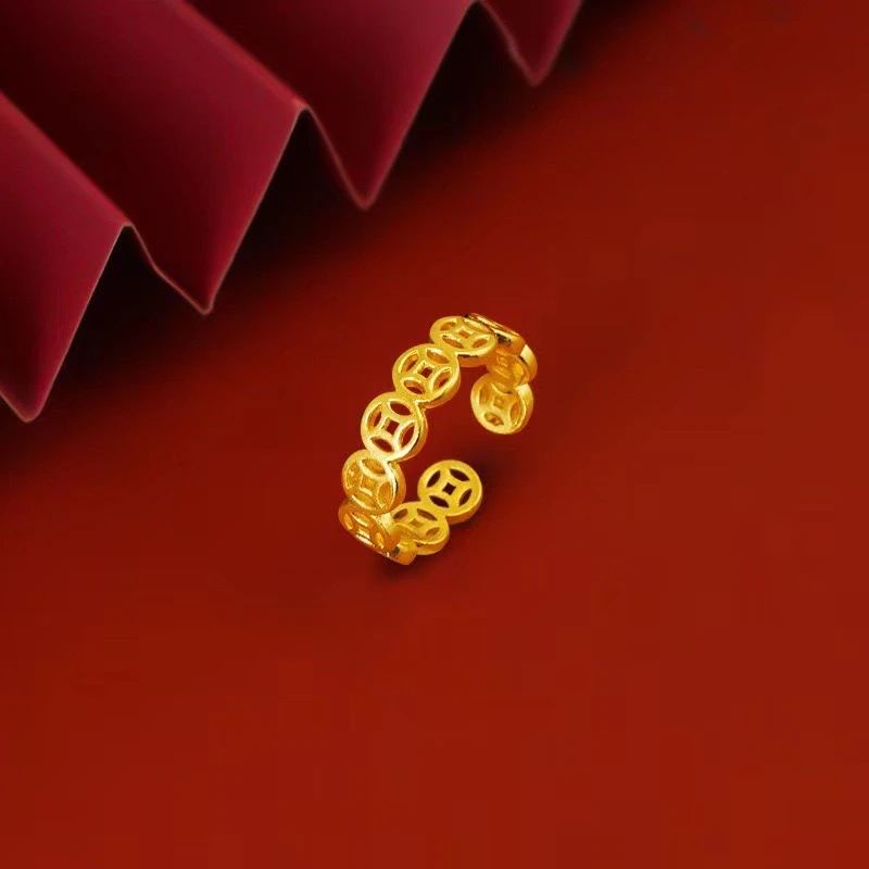 铜合金戒指 钱多多钱币戒指金色指环小众设计女款复古时尚首饰品