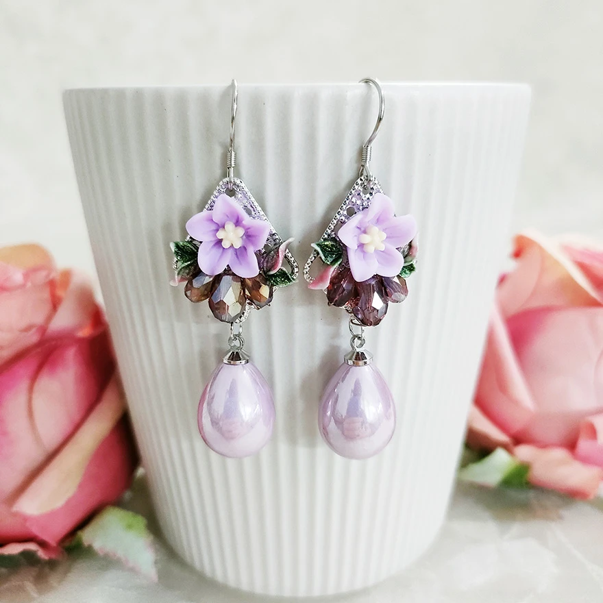 铜合金耳饰 民族风手工气质花瓣吊坠耳环2124